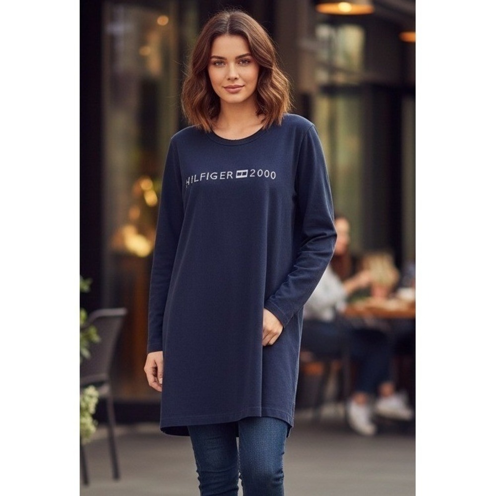 Tommy Hilfiger Sleepwear Women's S Navy Studded Y2K Logo Nightshirt Sleepwear